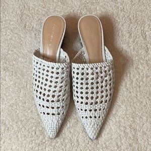 Zara pointed toe woven white mules
